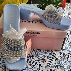 Juicy Couture Blue Rhinestone Slide Sandals